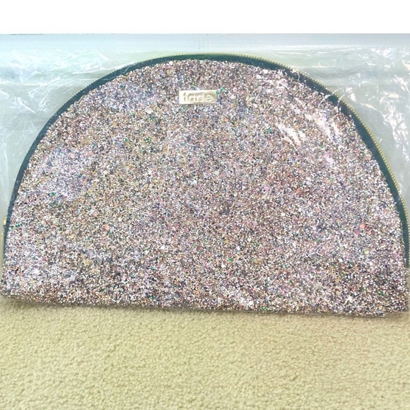Tarte Glitter Confetti Half Moon Cosmetics Bag Makeup Bag Zipper Closure Sparkle - Picture 3 of 7